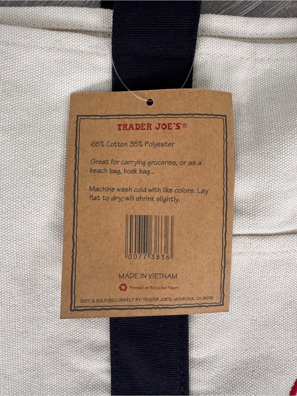 💙 Trader Joe's Navy Blue Canvas Tote Bag - Picture 4 of 4